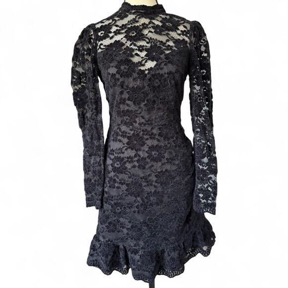 Anthropologie Saylor "Kacey" from Rent the Runway Lace Velvet Mini Dress, M - Picture 1 of 8
